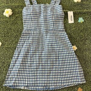 Reformation Linen Azure Check Dress